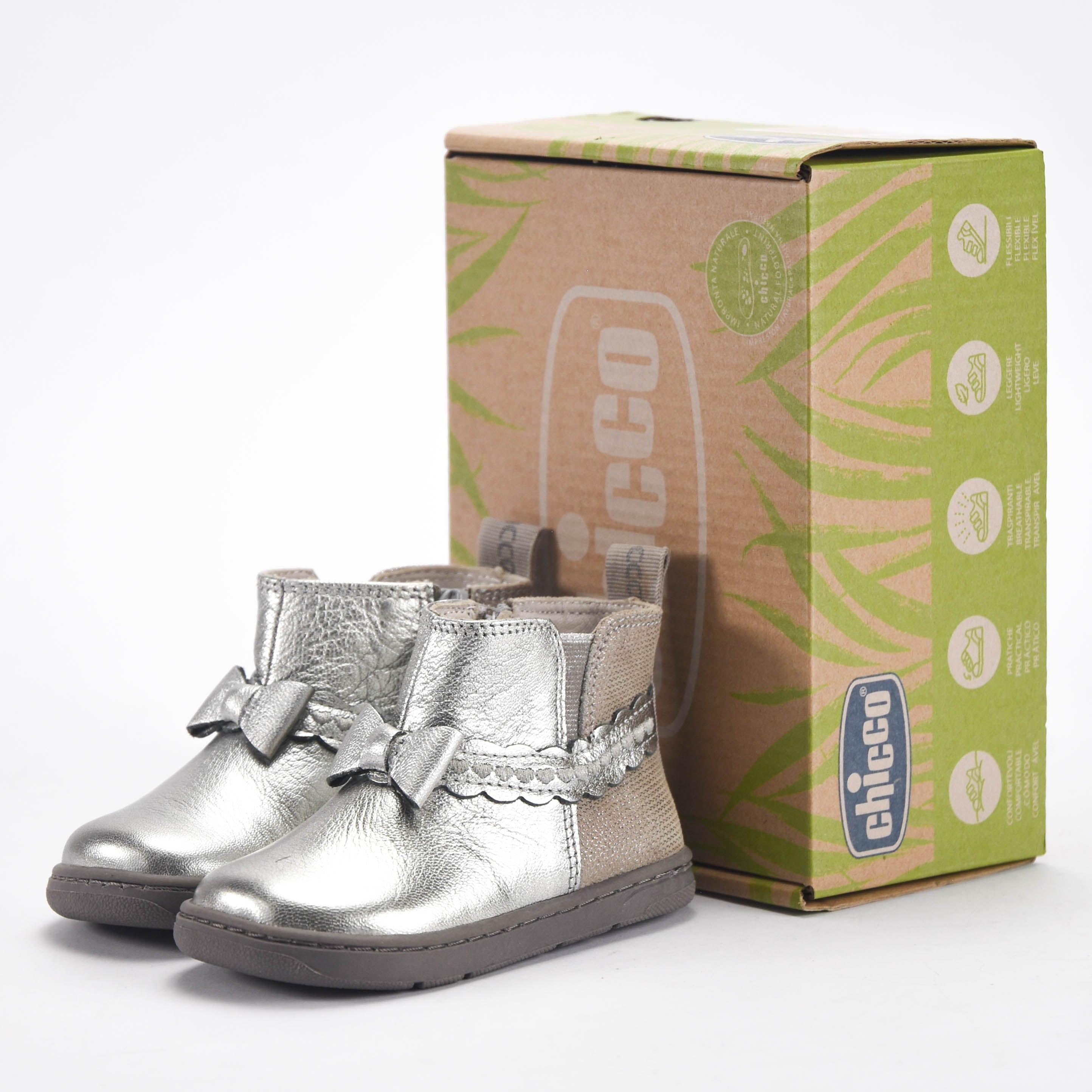 Chicco Bottines Argentées à Nœud pour Fille