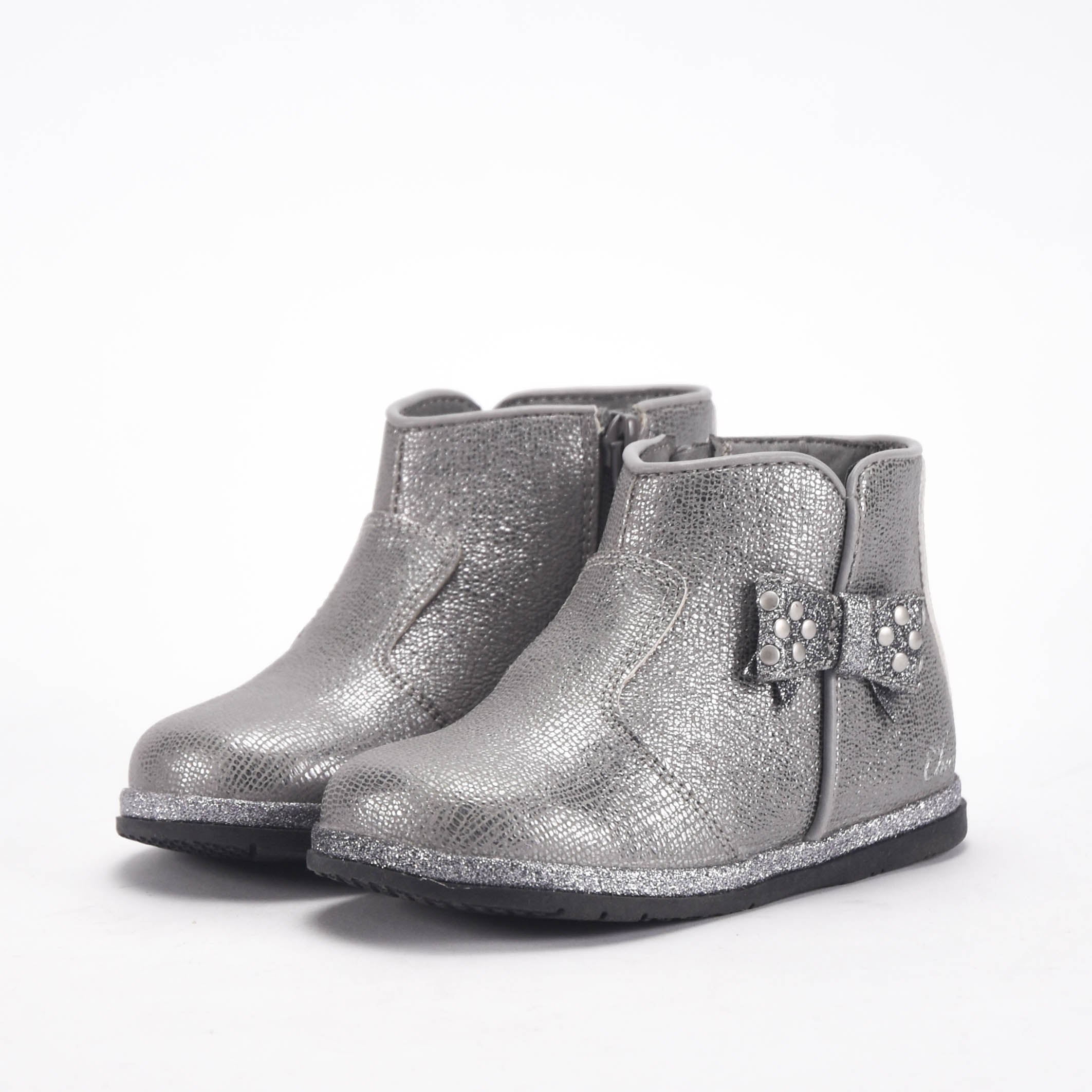 Chicco Bottines Argentées Brillantes avec Nœud Fille