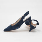 André Escarpins Slingback Daim Bleu Élégants Femme