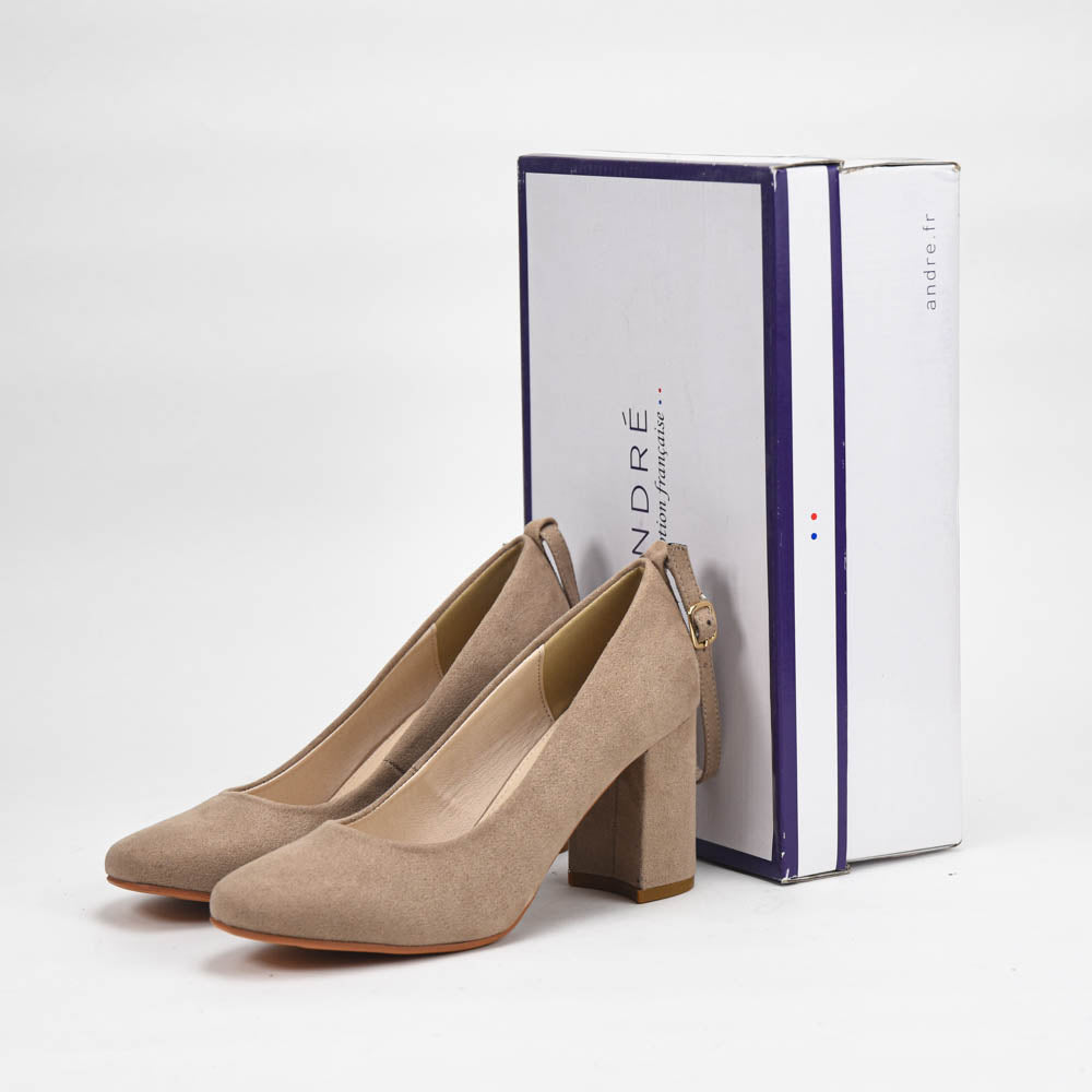 André Escarpins à Talon Bloc Beige Élégants Femme