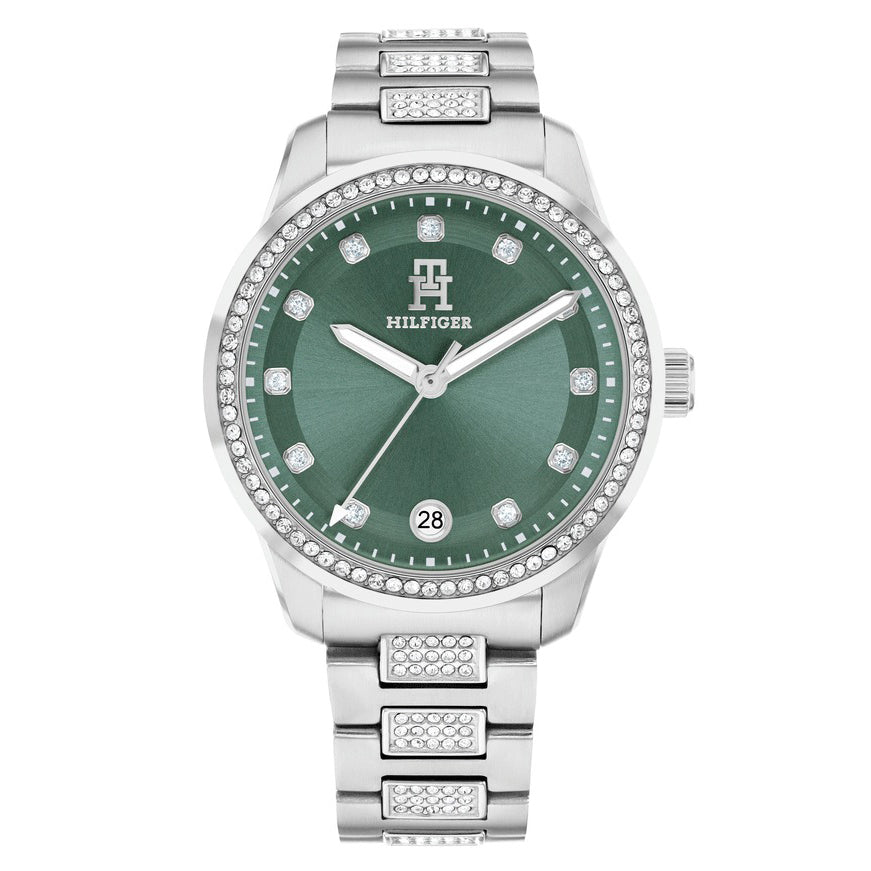 Tommy Hilfiger Montre Femme Cadran Vert Cristaux Élégante