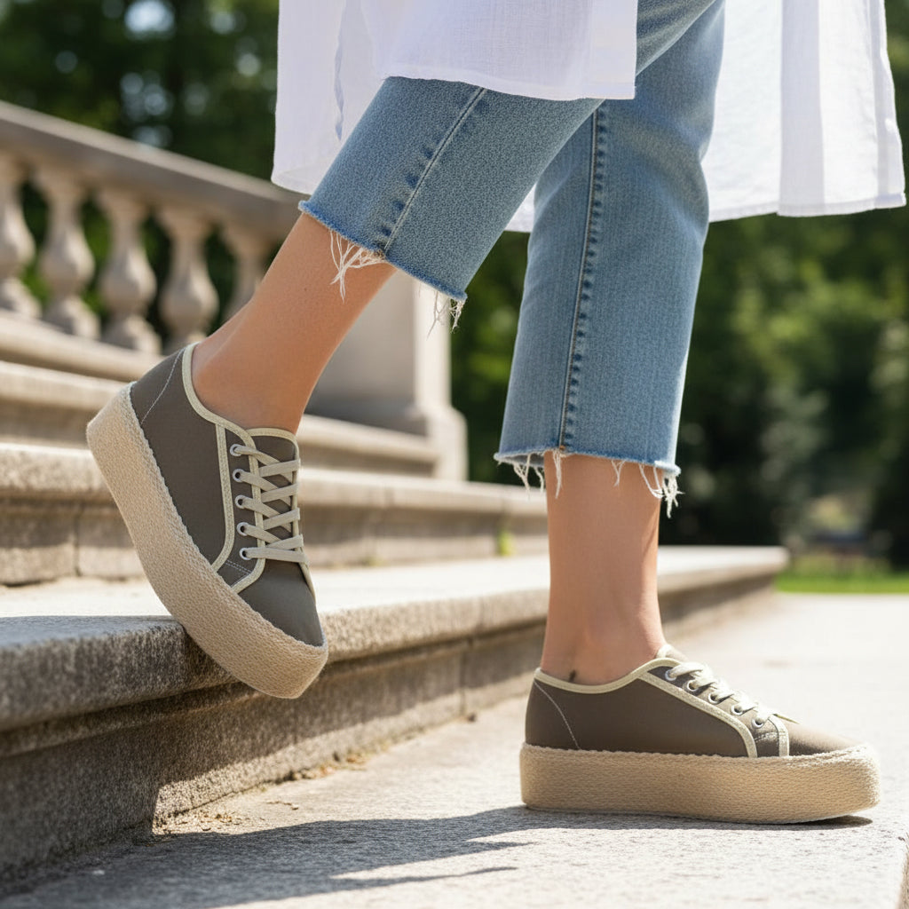 André Baskets Plateforme Toile Femme