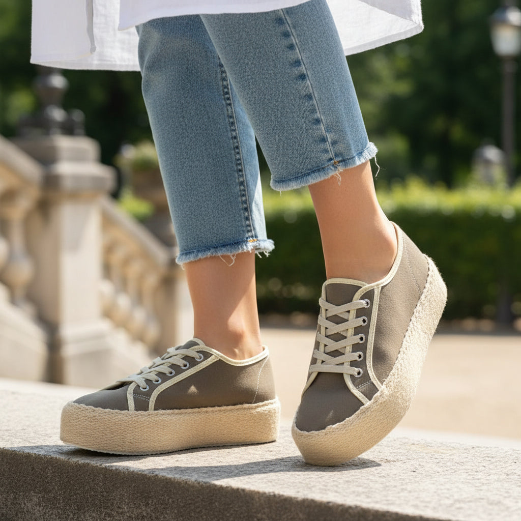 André Baskets Plateforme Toile Femme