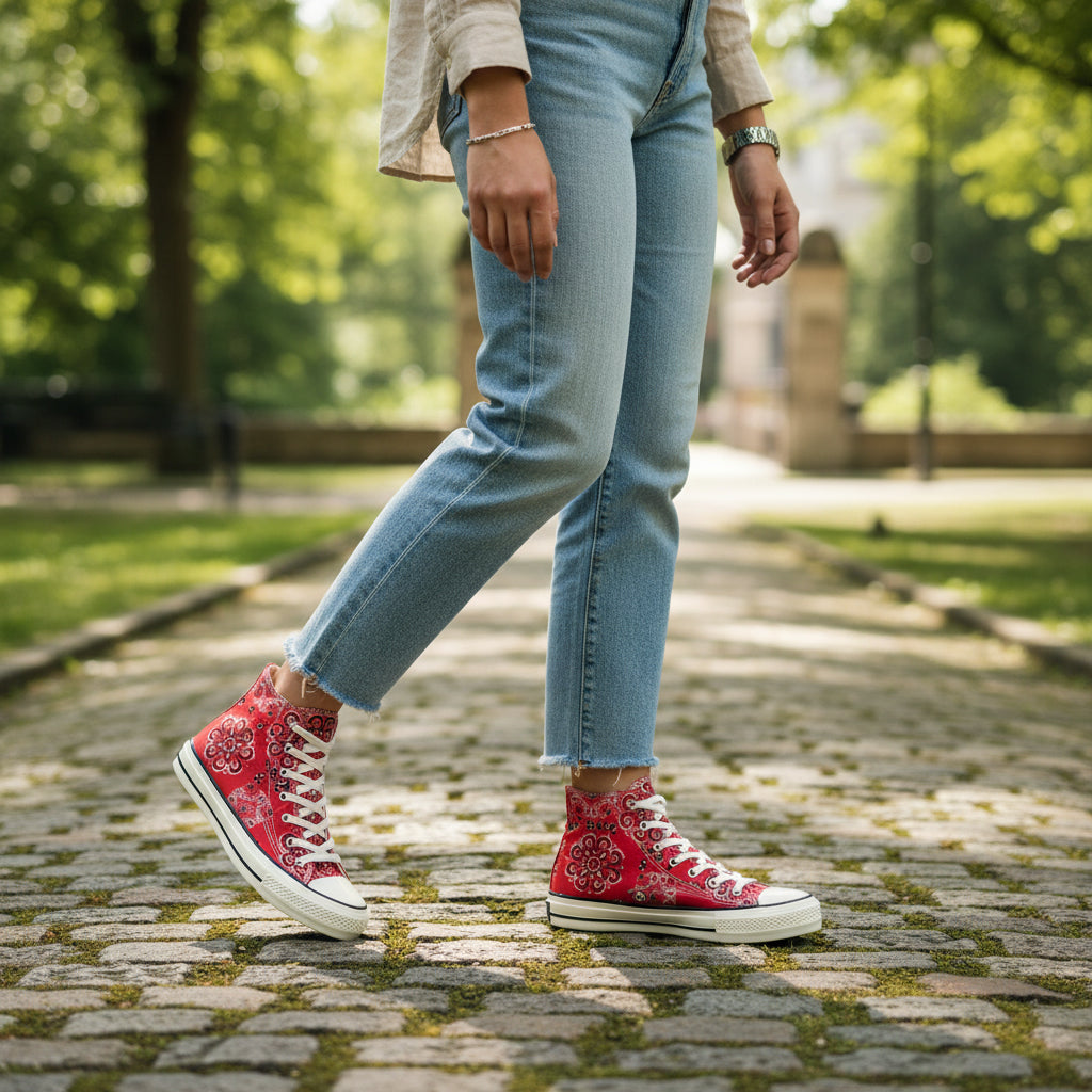 André Baskets Montantes Imprimé Bandana Rouge Unisexe
