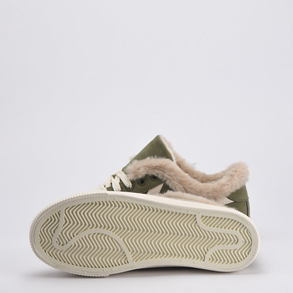 Warrior Baskets Fourrées Hiver Femme Vert Olive