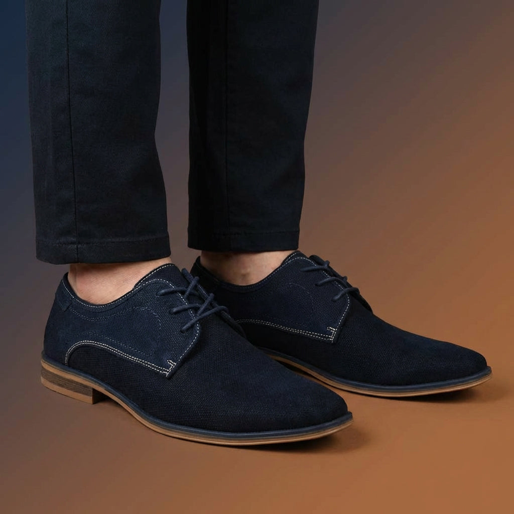 André Chaussures Derbies Élégantes en Toile Bleu Marine Homme
