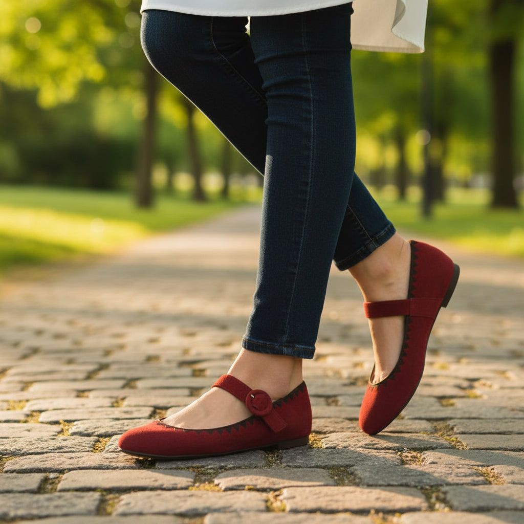 André Ballerines Daim Rouge Femme Élégantes