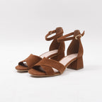 André Sandales à Talons Carrés Daim Marron Femme
