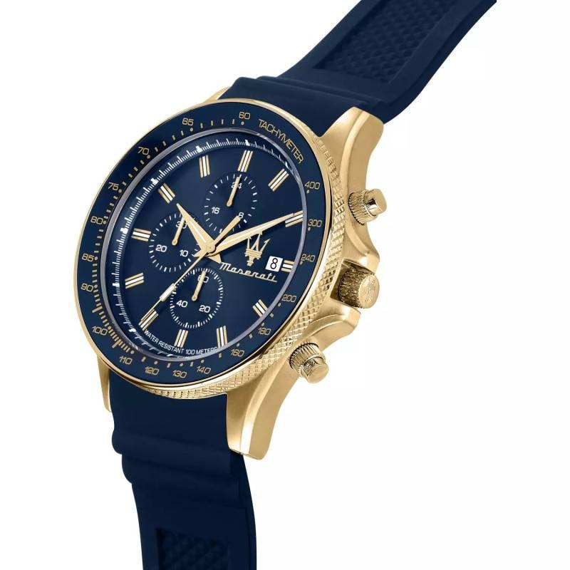 Maserati Montre Chronographe Cadran Bleu Bracelet Silicone Homme