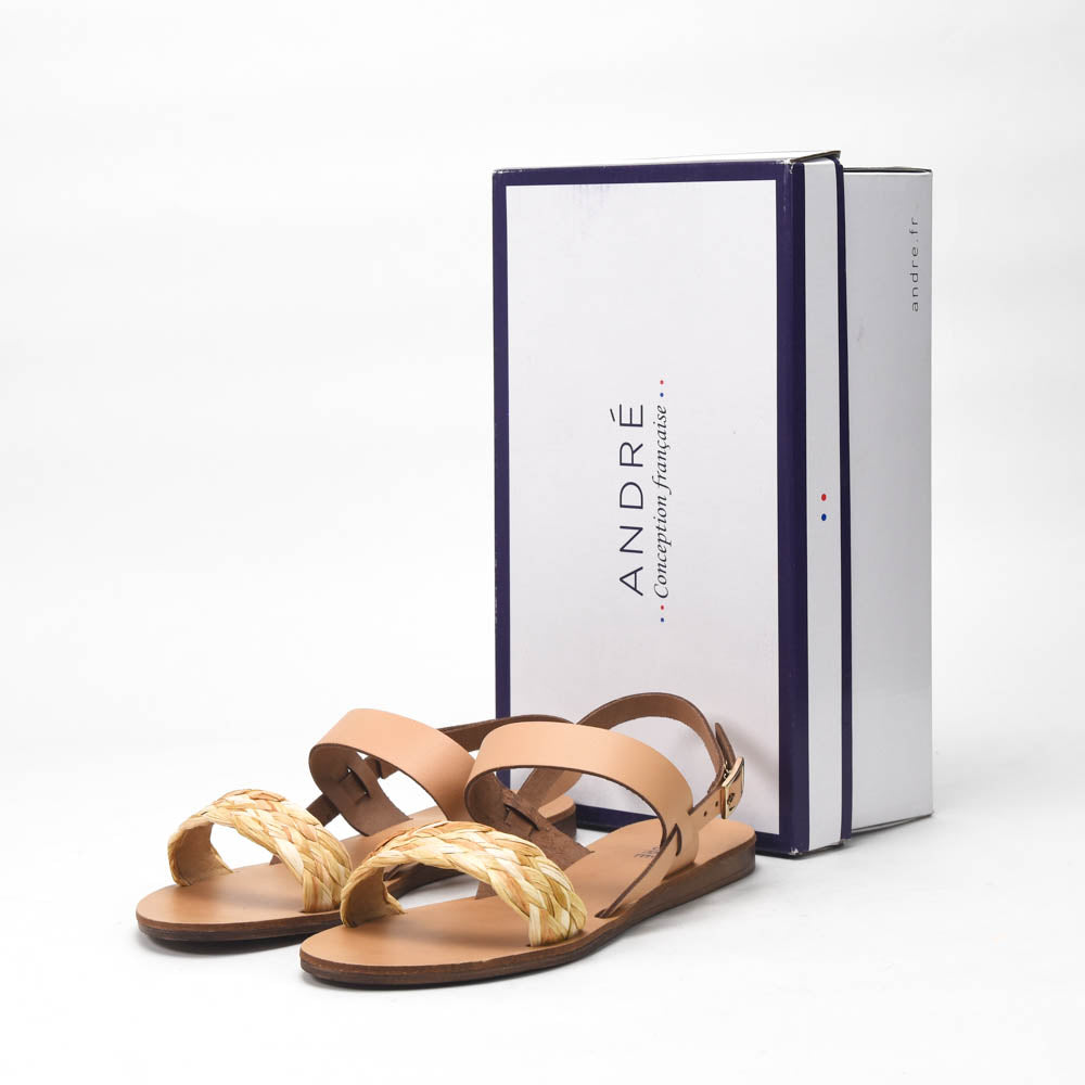 André Sandales Plates Cuir et Tressées Femme