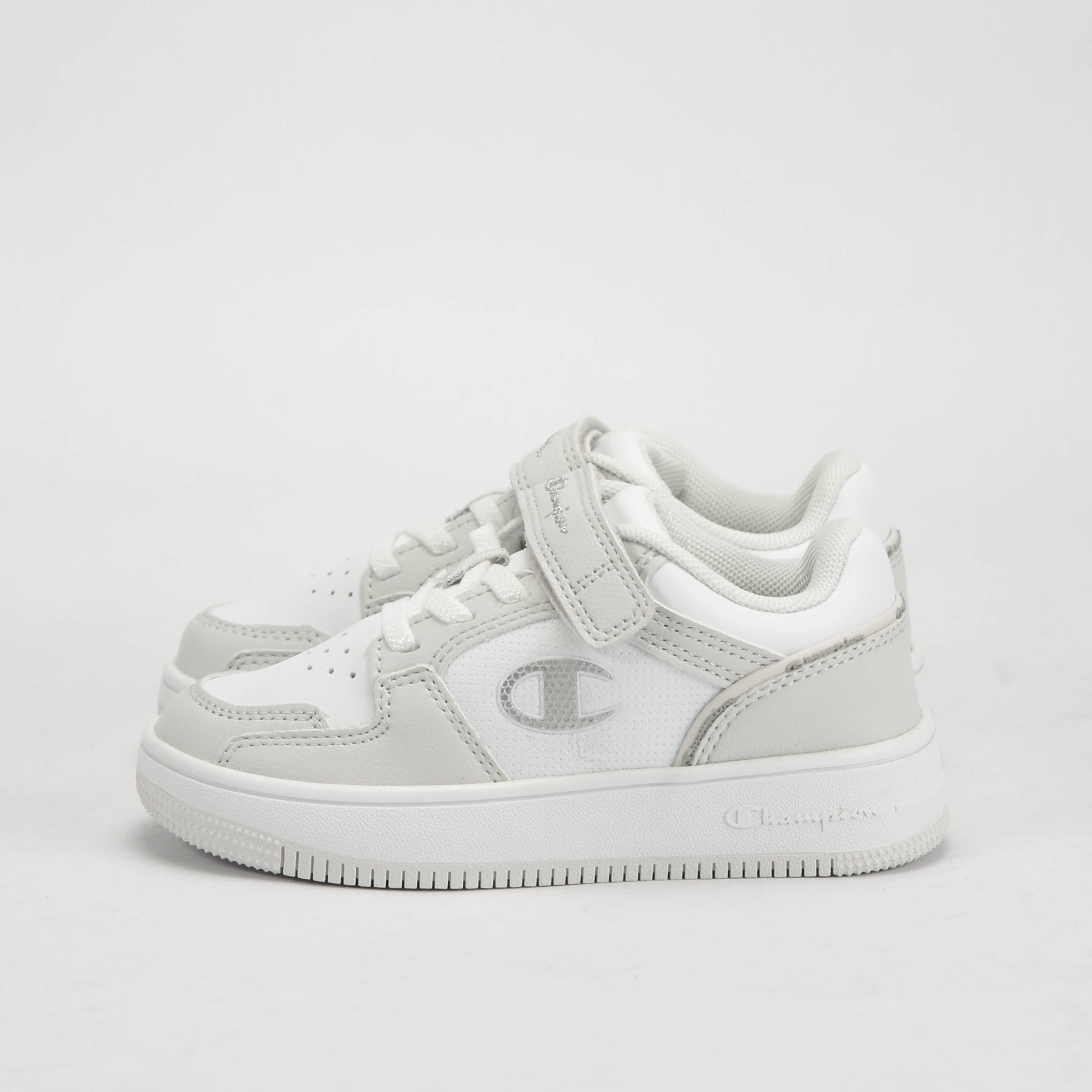 Champion Baskets Rebound Low Scratch Enfant Blanc et Gris