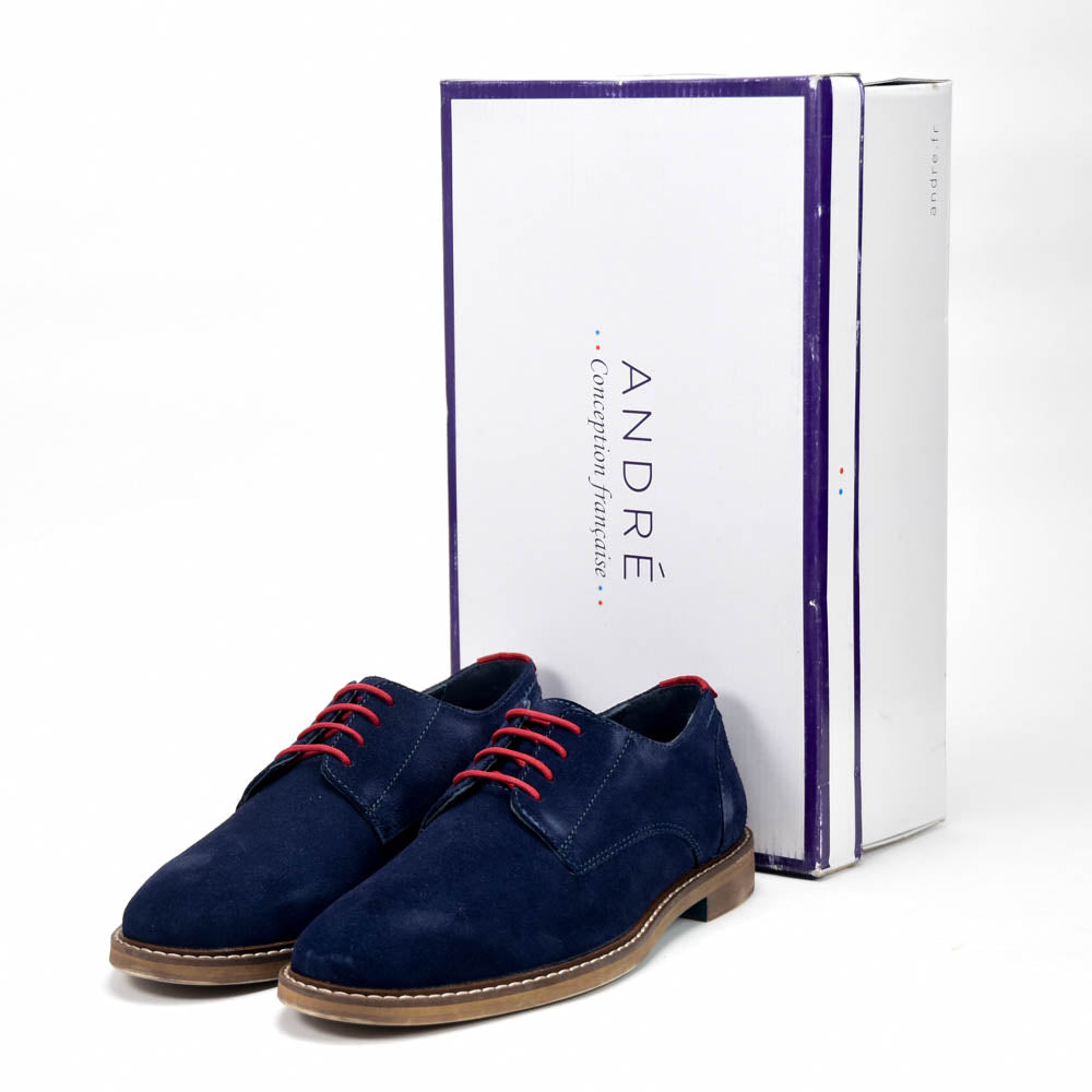 André Chaussures Derby en Daim Bleu Marine Élégantes Homme