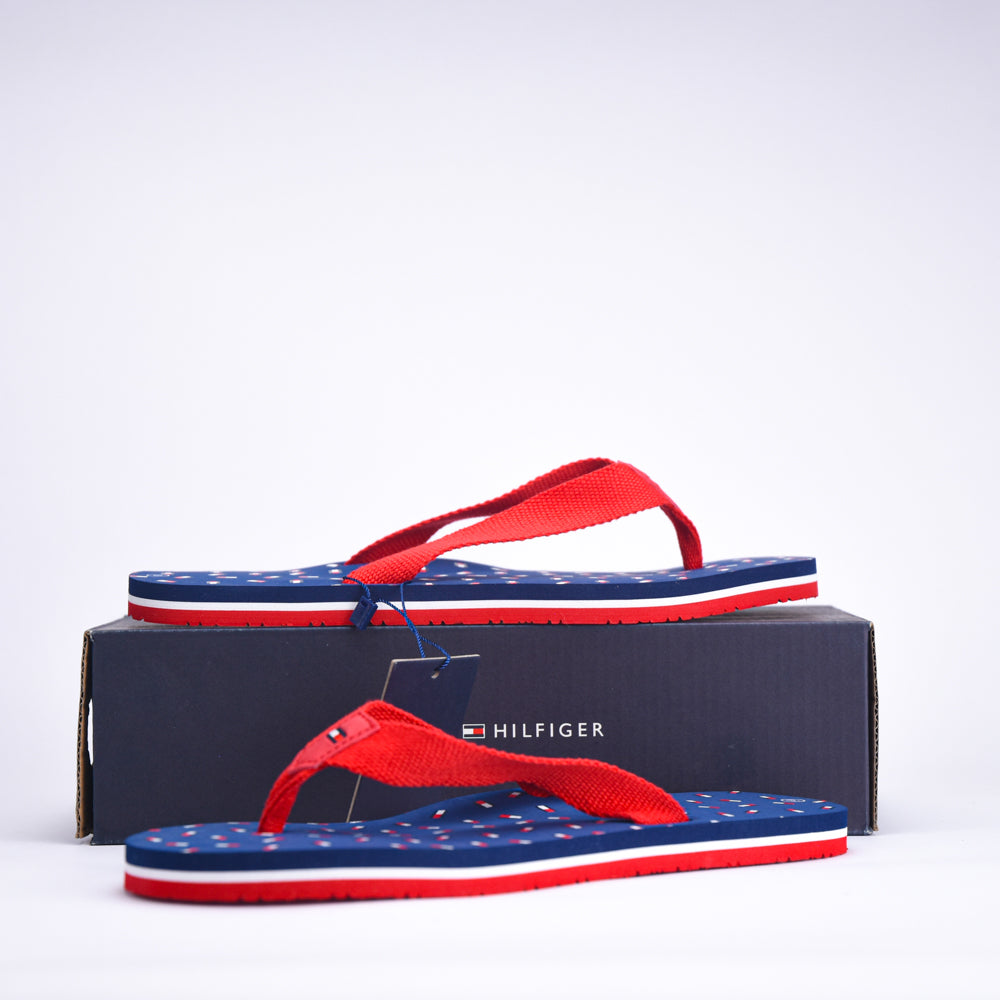 Tommy Hilfiger Tongs Imprimé Flag Bleu et Rouge Femme
