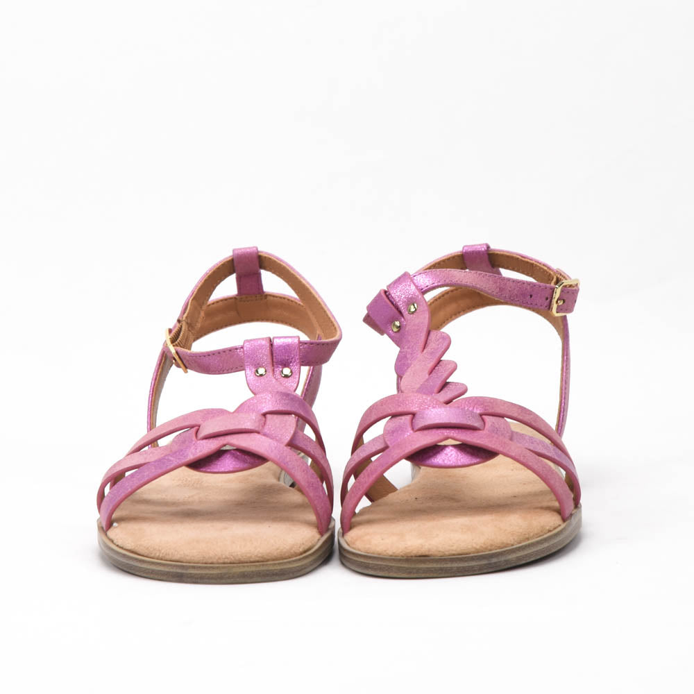 Kimland Sandales Plates Tressées Rose Femme