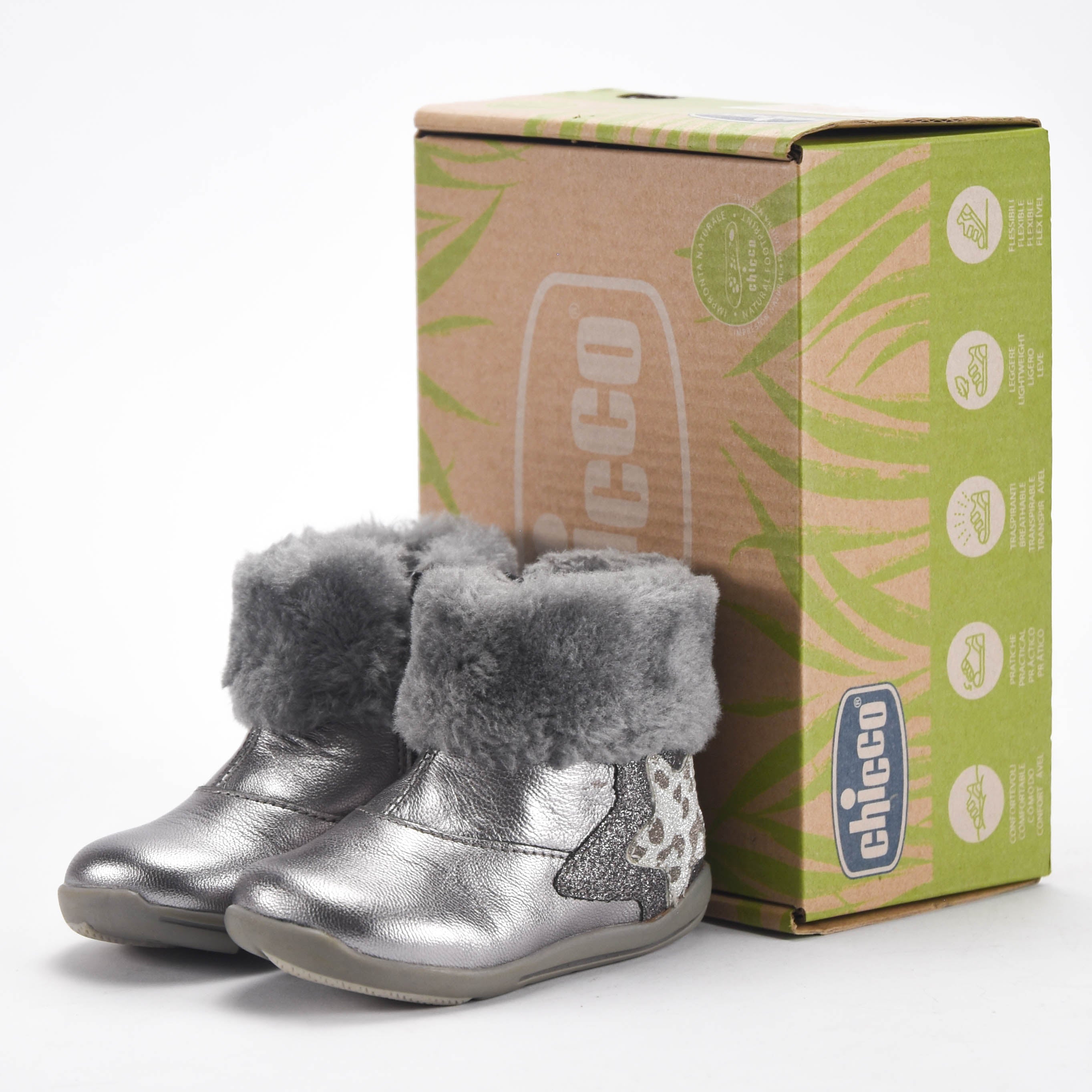 Chicco Bottines Argentées Fourrées Souples Bébé Fille