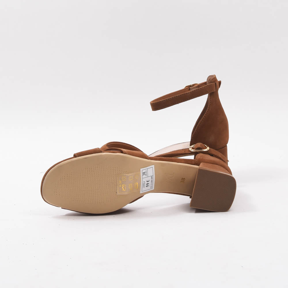 André Sandales à Talons Carrés Daim Marron Femme