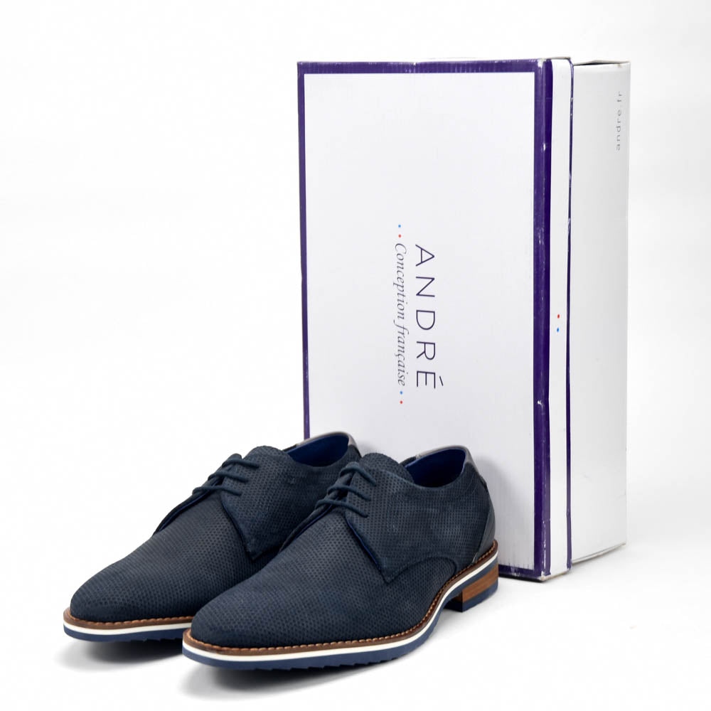 André Chaussures Derby Cuir Bleu Marine Élégantes Homme