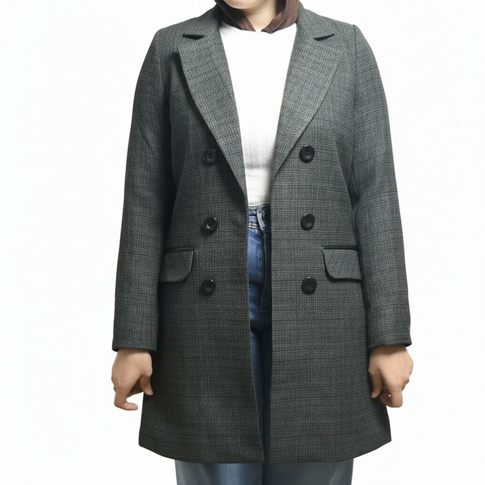 Veste Longue Croisée Style Blazer Femme Vert Texturé