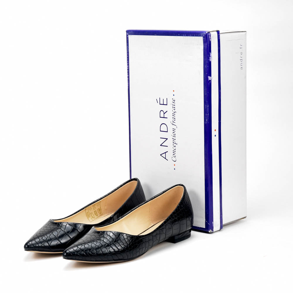 André Ballerines Femme Effet Croco Noir Élégantes