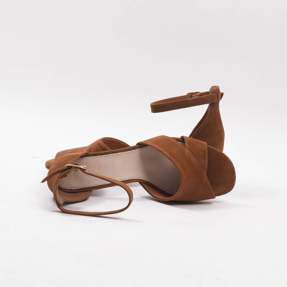 André Sandales à Talons Carrés Daim Marron Femme