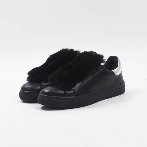 André Baskets Noires Fourrure Élégantes Femme