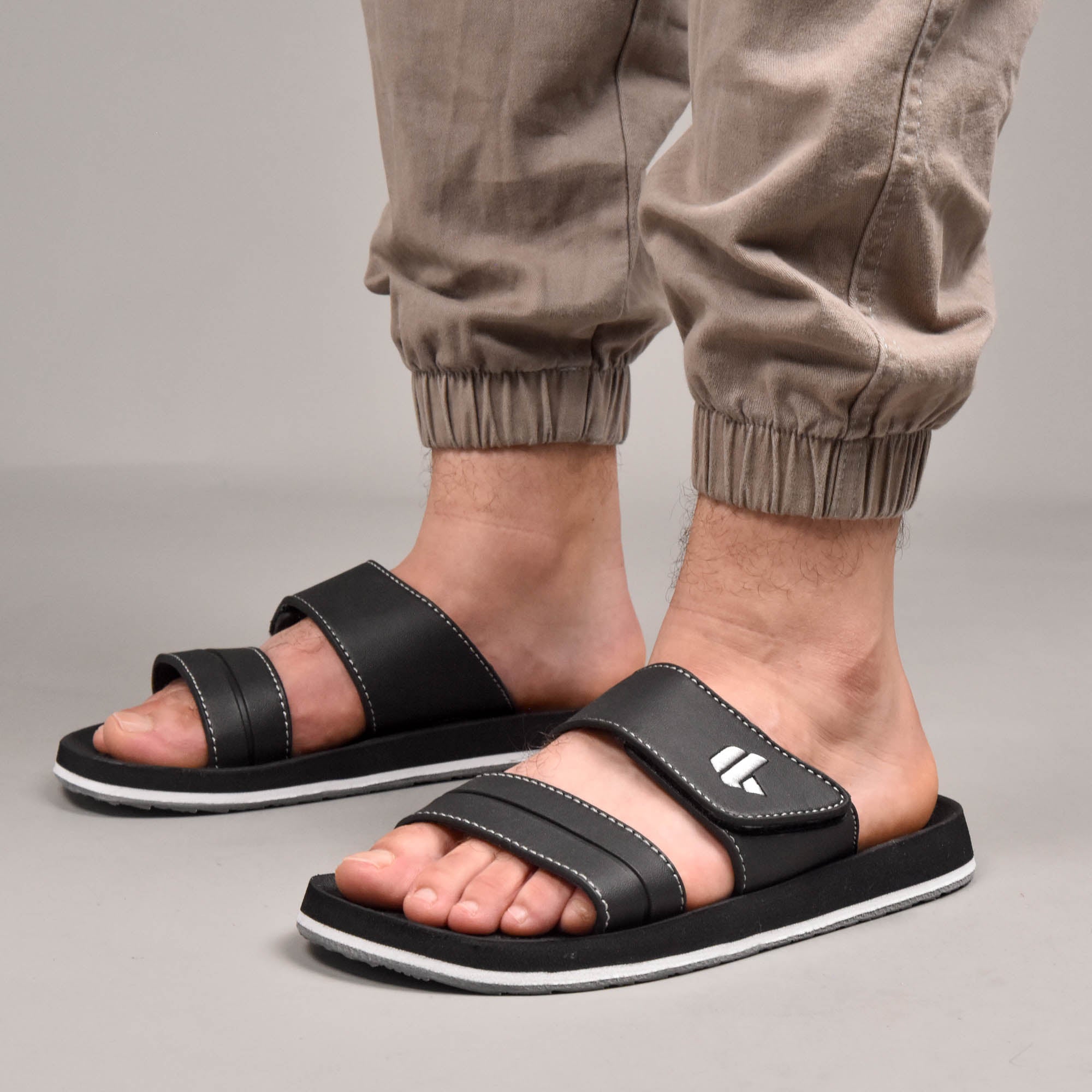 Kito Sandales Confortables à Scratch Noir Homme