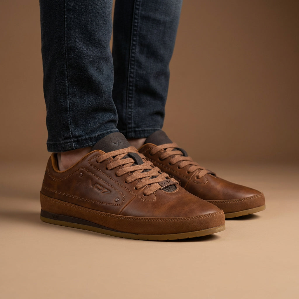 VO7 Baskets Cuir Élégantes Marron Homme
