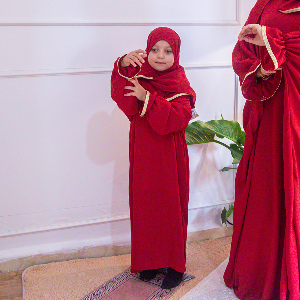 Kimland Robe Traditionnelle Rouge Élégante Fille