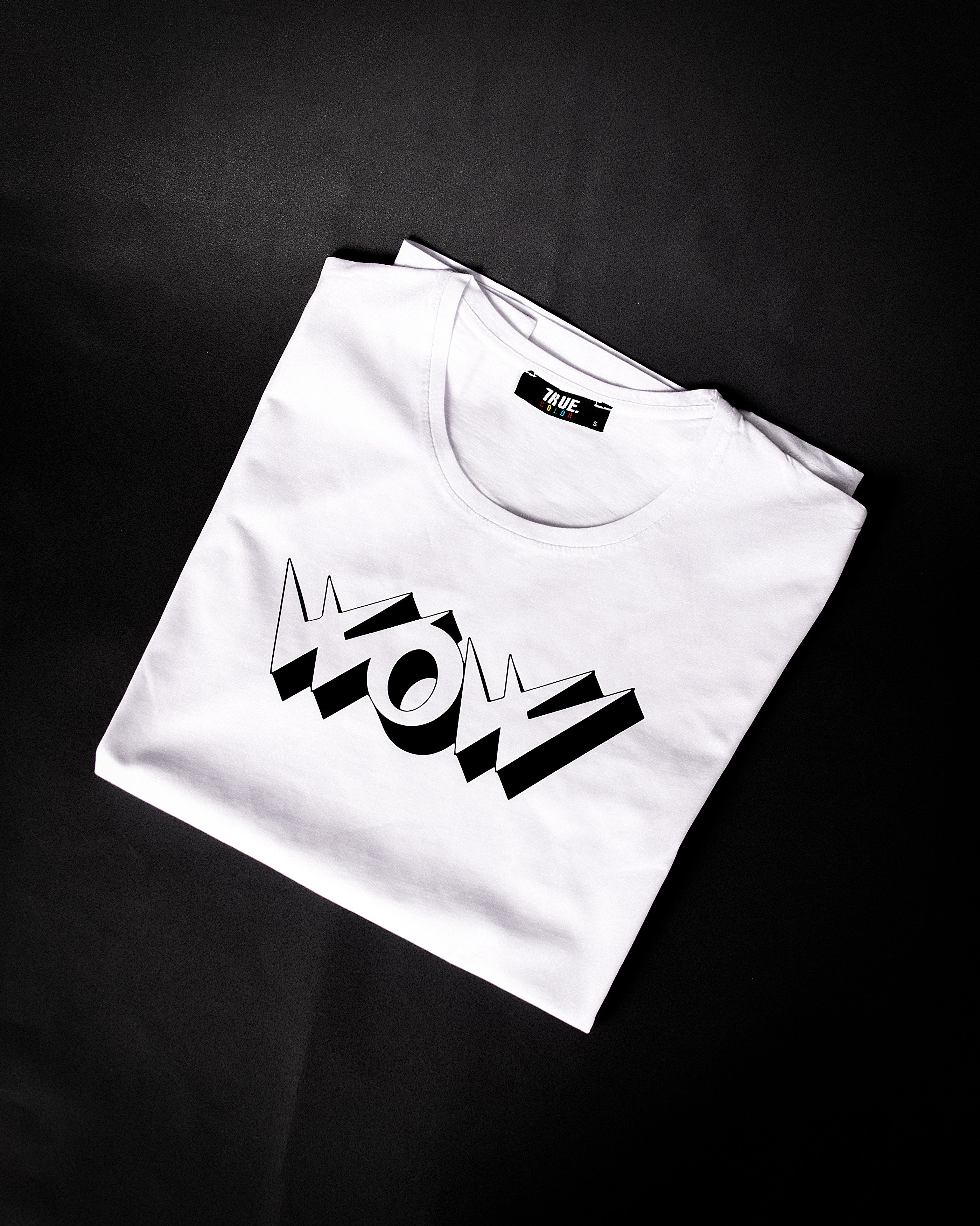 True T-shirt Blanc Imprimé WOW Homme