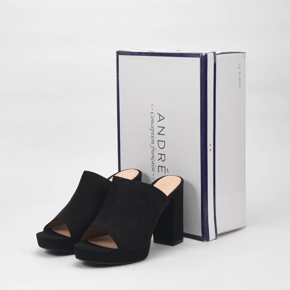 André Mules à Talons Hauts Noir Élégantes Femme