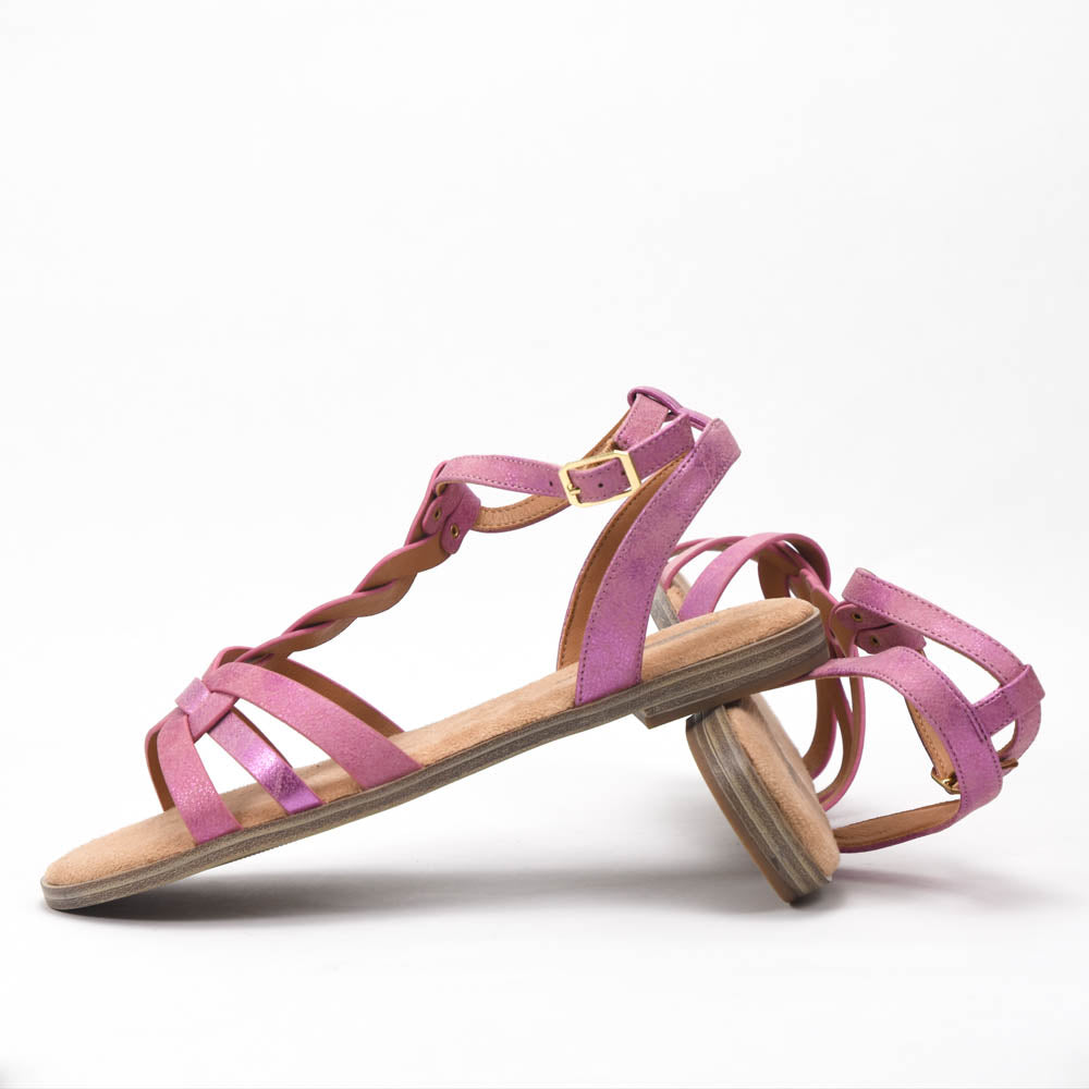 Kimland Sandales Plates Tressées Rose Femme