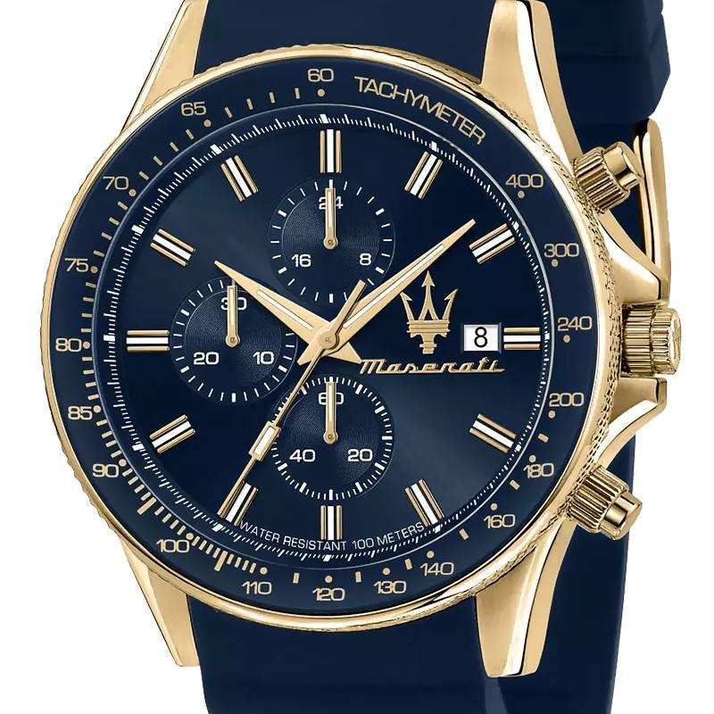 Maserati Montre Chronographe Cadran Bleu Bracelet Silicone Homme