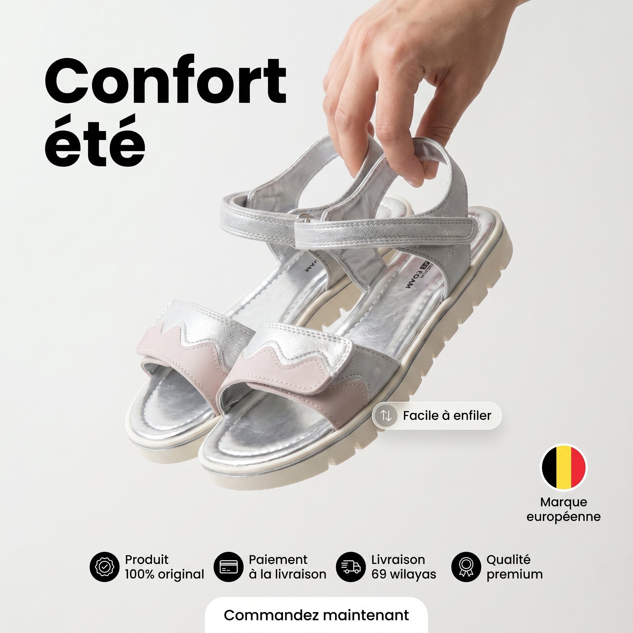 Kimland Sandales Confortables Argentées Femme