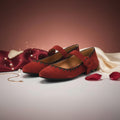 André Ballerines Daim Rouge Femme Élégantes
