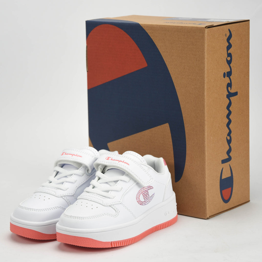 Champion Baskets Rebound Basses Blanches et Roses Fille