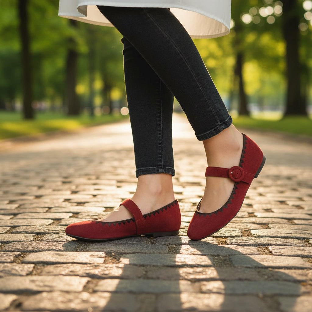 André Ballerines Daim Rouge Femme Élégantes