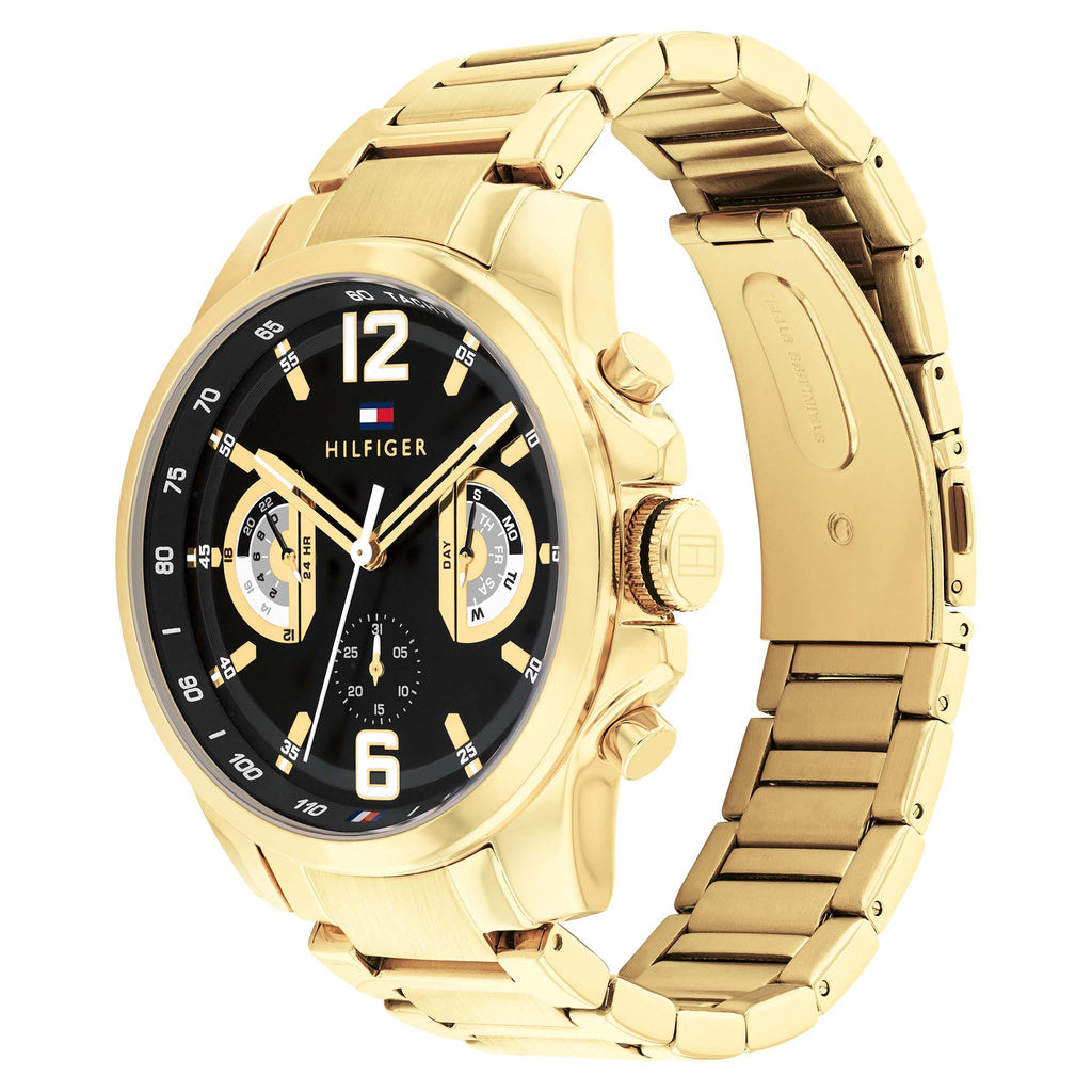 Tommy Hilfiger Montre Acier Doré Cadran Noir Élégante Homme
