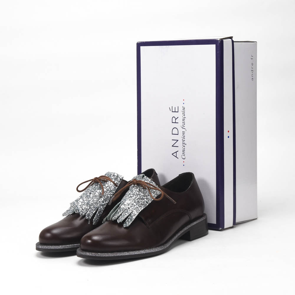 André Chaussures Richelieu Cuir Marron à Franges Femme