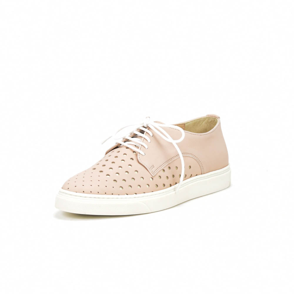 André Derbies en Cuir Perforé Rose Poudré Femme