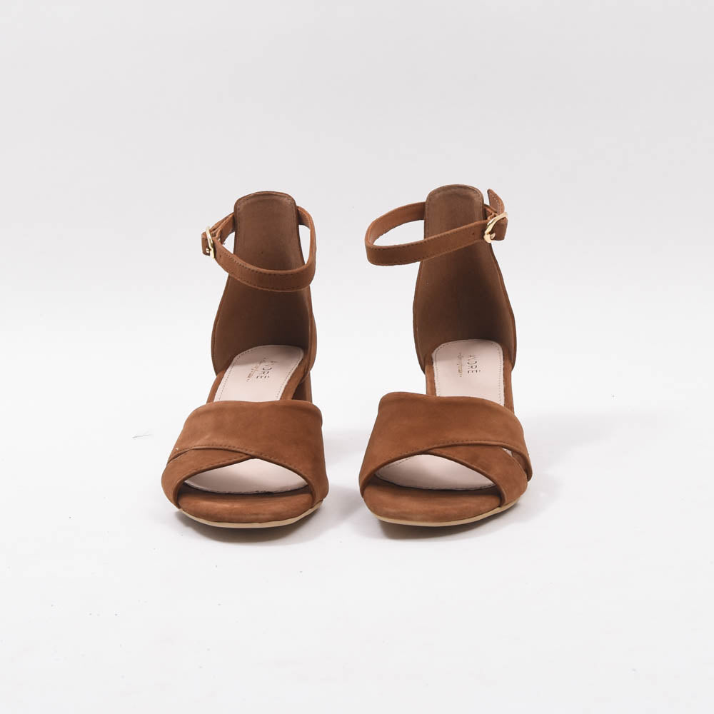 André Sandales à Talons Carrés Daim Marron Femme
