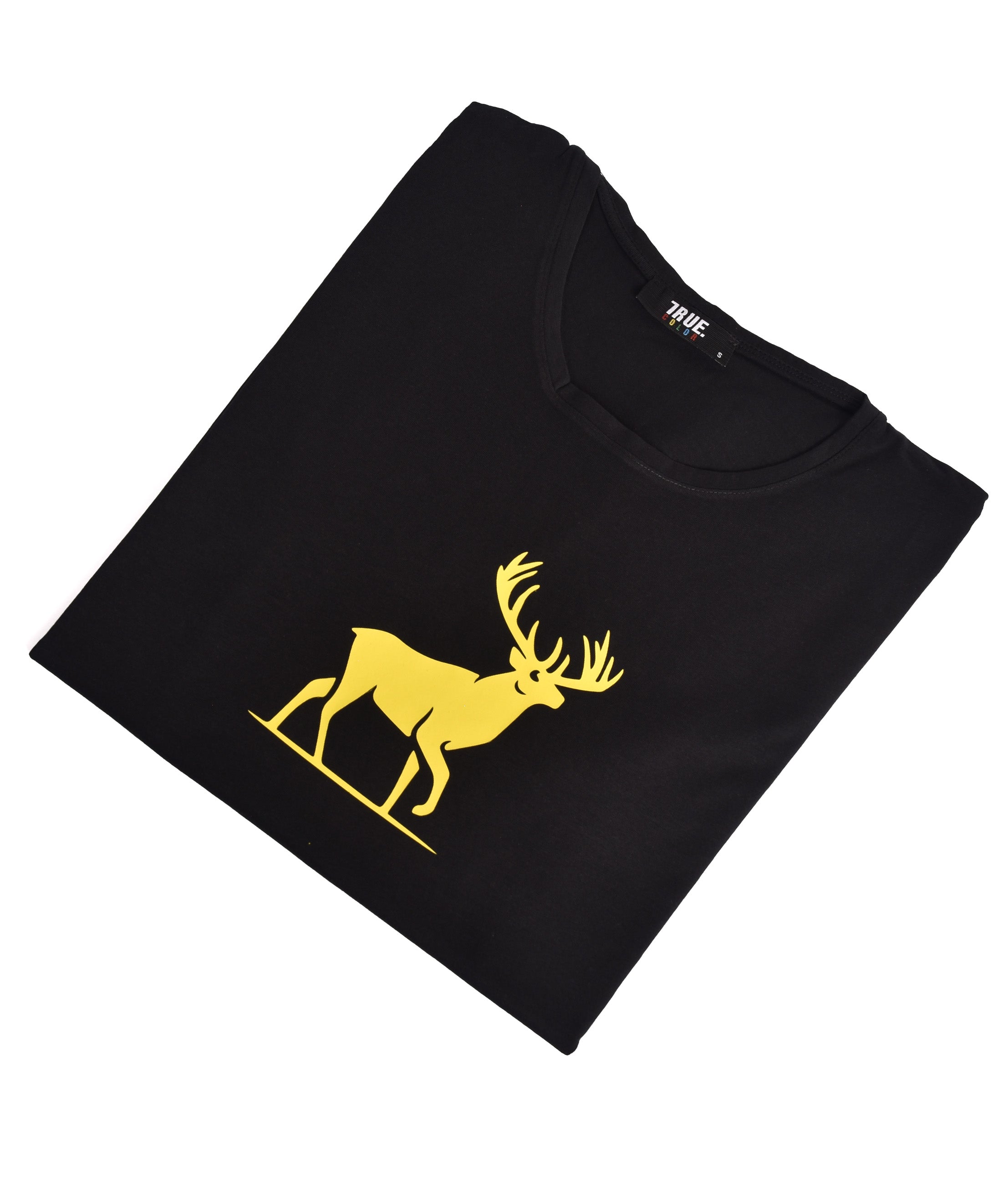 T-shirt NOIR ET JAUNE MOTIF CERF