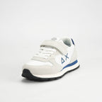 SUN68 Baskets Enfant à Scratch et Lacets Blanc et Bleu