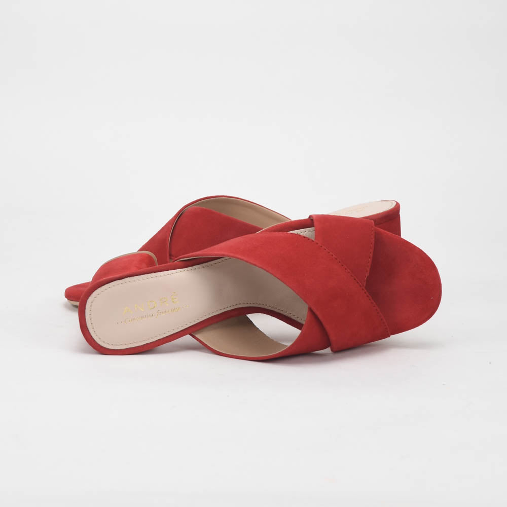 André Mules à Talons Daim Rouge Femme