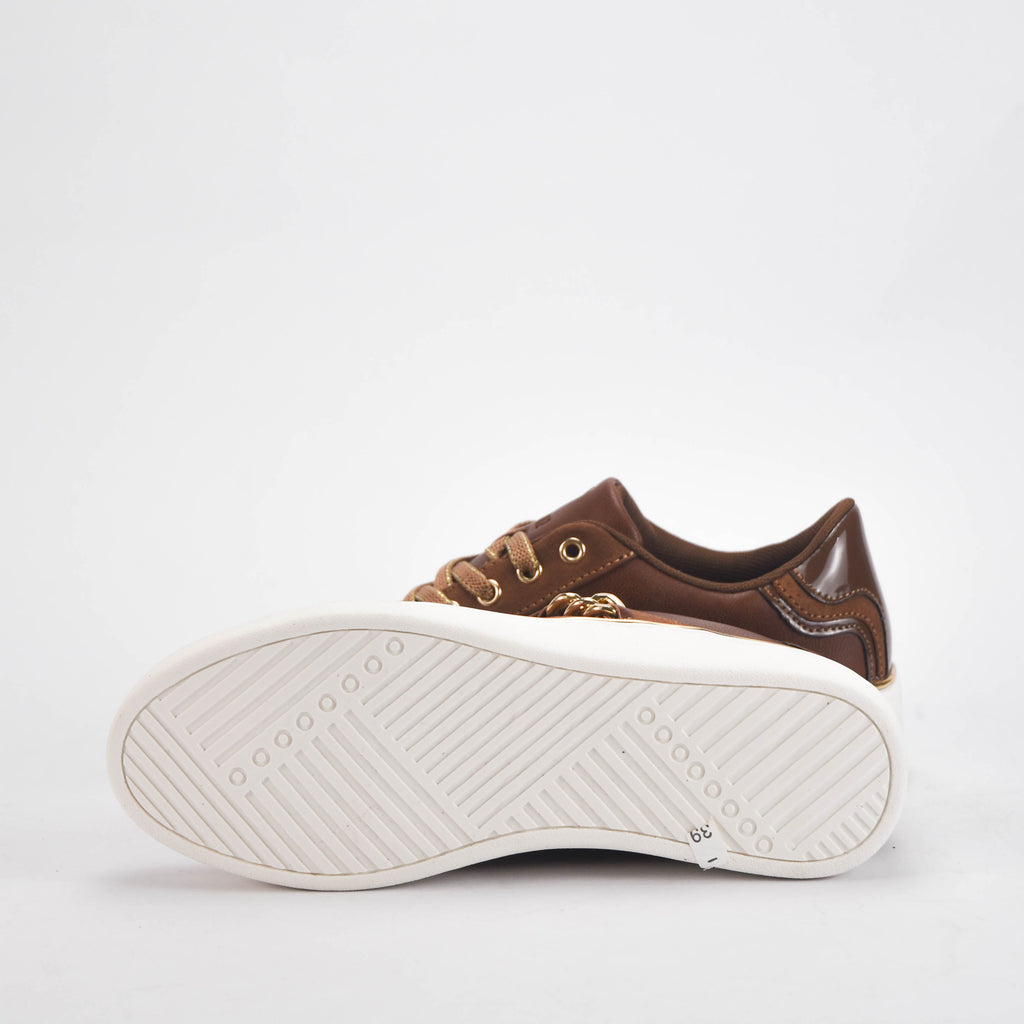 Safety Jogger Baskets Basses Marron Détails Dorés Femme
