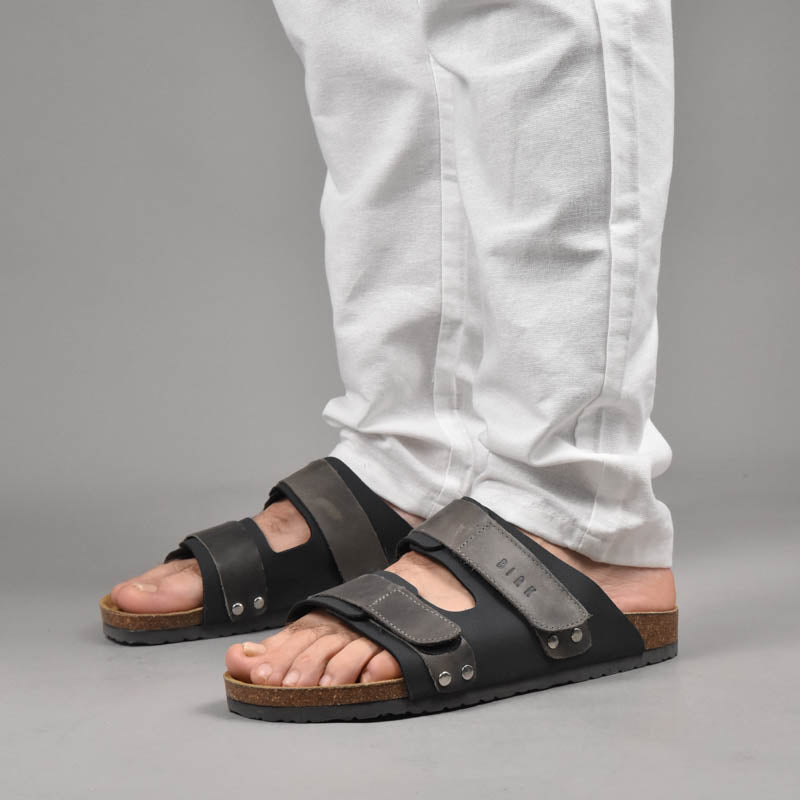 Birk Sandales Orthopédiques en Cuir Gris Homme