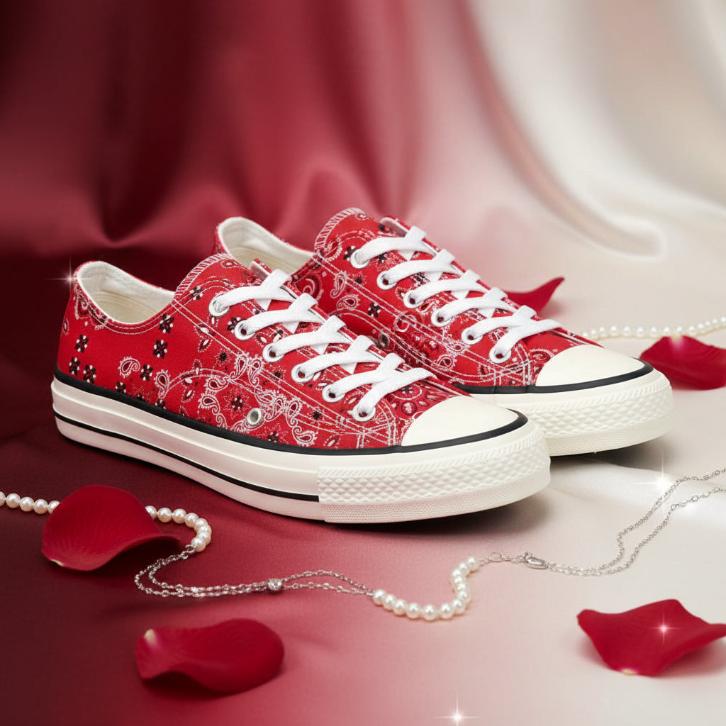André Baskets Basses Imprimé Bandana Rouge Femme