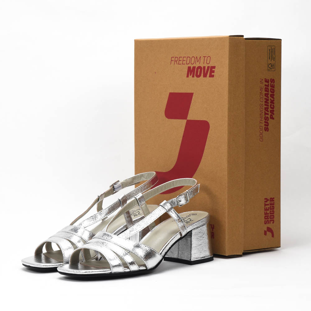 Safety Jogger Sandales à Talons Argentées Femme