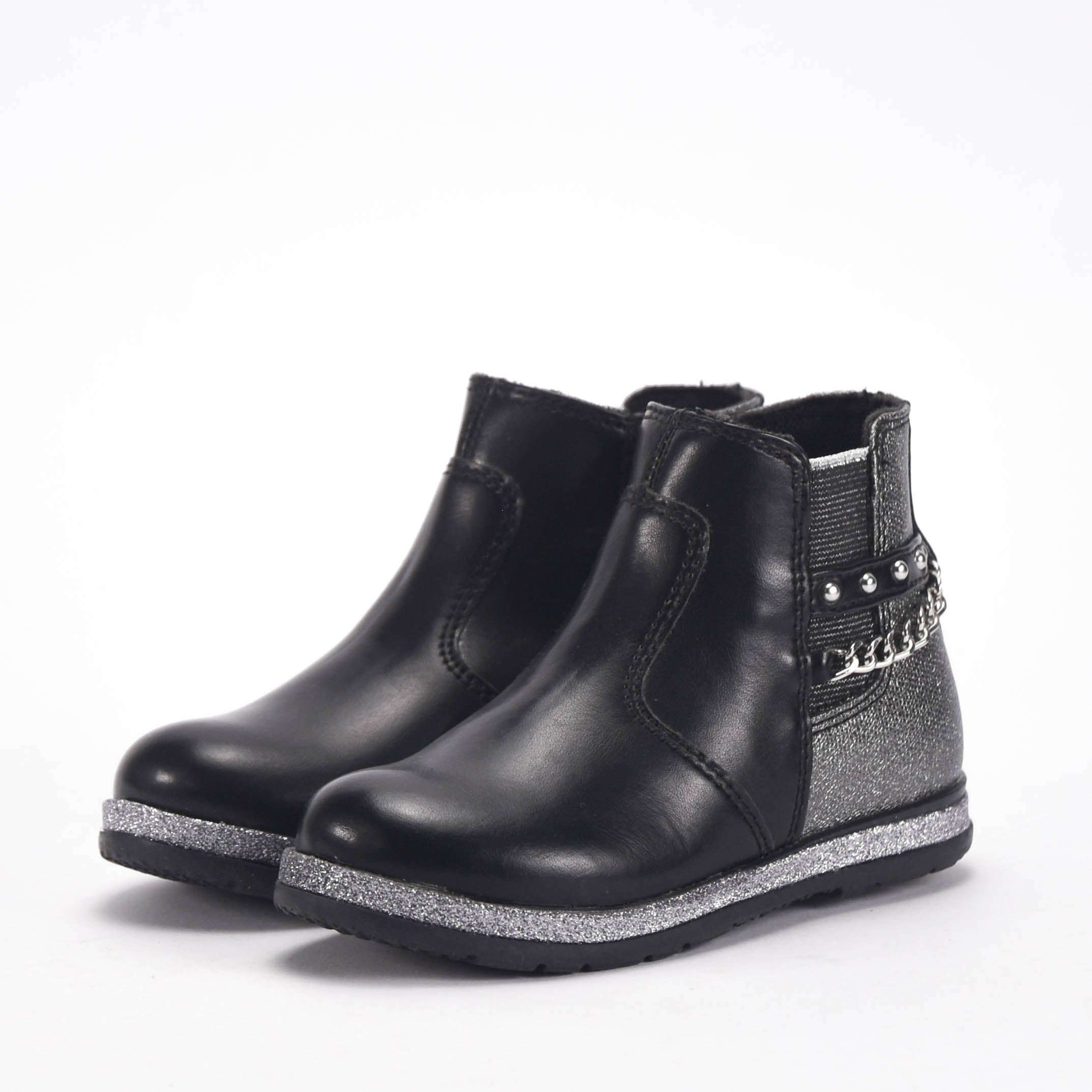 Chicco Bottines Noires avec Détails Argentés Fille