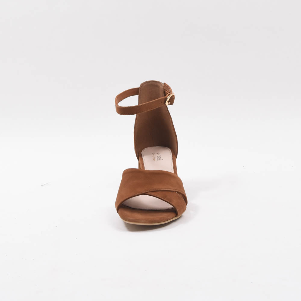 André Sandales à Talons Carrés Daim Marron Femme