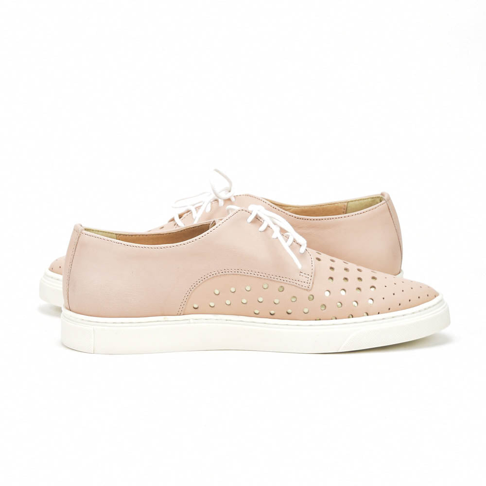 André Derbies en Cuir Perforé Rose Poudré Femme